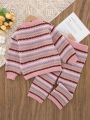 SHEIN Kids CHARMNG Little Girls' Striped Drop Shoulder Sweater And Sweater Pants Set