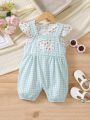 Baby Girls' Plaid Overalls Jumpsuit & Floral Short Sleeve Top Set