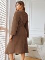 Teddy Bear Design Belted Drop Shoulder Long Robe