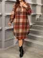 SHEIN CURVE+ Plus Size Split Plaid Dress