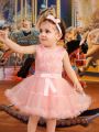 Baby Girl Three-Dimensional Rose Top And Oversized Puff Skirt Skirt Set Is Elegant And Cute