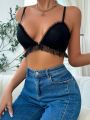 Contrast Mesh Ruffle Trim Bralette