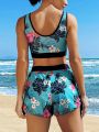 SHEIN Swim SPRTY Floral Print Two-piece Swimsuit Set