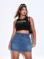 Plus High Waist Bodycon Denim Skirt