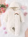 Baby Boy Rainbow Embroidery Hooded Teddy Jumpsuit