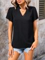 Short Sleeve Blouse With Notch Neck Design