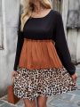 Color-Blocking Leopard Print Patchwork Dress