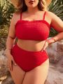 SHEIN Swim Basics Plus Size Solid Color Shirred Bikini Set