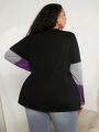 SHEIN CURVE+ Plus Size Women's Colorblock Long Sleeve T-Shirt