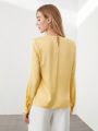 SHEIN BIZwear Women'S Solid Color Twist Knot Long Sleeve Shirt