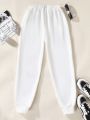 SHEIN Kids EVRYDAY Tween Girl Letter Graphic Elastic Waist Sweatpants