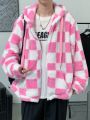 Manfinity Hypemode Men's Pink Plaid Zipper Hooded Plush Jacket