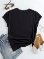 Women's Casual New Year Slogan Printed Round Neck Short Sleeve T-Shirt