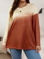 SHEIN LUNE Women Plus Size Ombre Tote Pocket Long Sleeve T-shirt