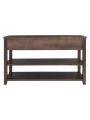 Retro Design Console Table with Two Open Shelves, Pine Solid Wood Frame and Legs for Living Room