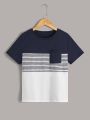 SHEIN Kids EVRYDAY Boys Striped Panel Colorblock Tee