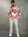 Extended Sizes Men's Plus Size Geometric Print Long Sleeve Shirt