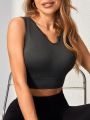 Notched Neckline Crop Tank Top