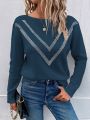 SHEIN LUNE Sweater With Rhinestone Pattern And Boat Neck