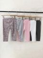 Baby Girls' 5pcs/Set Spring & Autumn New Casual Simple & Durable Loose Comfortable Leopard & Floral Print Elastic Waist Pants Outfits