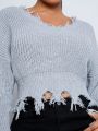 SHEIN SXY V-Neck Distressed Sweater