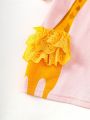 SHEIN Kids EVRYDAY Little Girls' Giraffe Print Short Sleeve T-Shirt