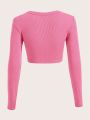 SHEIN EZwear Square Neck Rib-knit Crop Tee