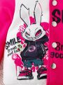 Baby Girl Rabbit & Letter Graphic Two Tone Varsity Jacket