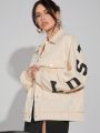 Luxe Womens Back Letter Sweat Parka