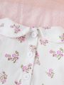 SHEIN Newborn Baby Girls' Floral Print Doll Collar Long Sleeve Dress