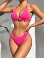 SHEIN Swim Vcay Ruffled Halter Top & Shorts Decor Bikini Set