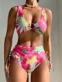 SHEIN Swim Vcay Women'S Floral Print Circular Link Swimsuit Set