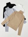 SHEIN Essnce 4pcs Solid Turtleneck Sweater