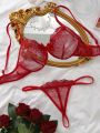 Burgundy Butterfly Decor Embroidered Sheer Sexy Lingerie 2pcs/set