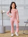 SHEIN Young Girl Zip Up Ribbed Knit Flare Leg Jumpsuit