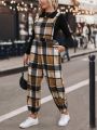 SHEIN LUNE Plus Plaid Print Slant Pocket Overall Jumpsuit Without Tee