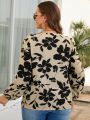 SHEIN VCAY Plus Size Floral Pattern Lace Patchwork Long Sleeve Shirt