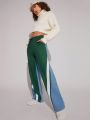 Asavvy Colorblock Drawstring Waist Straight Leg Jeans