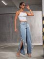 SHEIN BAE Ladies' Side Slit Denim Jeans