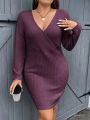 SHEIN Essnce Women's Plus Size Solid Color Ribbed Dress