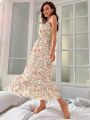 Valentines Women'S Irregular Shoulder Sleepwear Dress With Floral Pattern