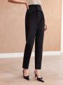 MOTF PREMIUM WOVEN WOMEN'S BUTTON HIGH WAIST FOLDED PLEATED SUIT PANTS