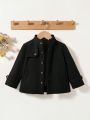 SHEIN Baby Boys' Vintage Style Mixed Color Loose Fit Woolen Coat With Stand Collar For Cold Weather