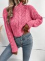 SHEIN Frenchy Solid Color Cable Knit Crop Sweater