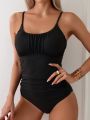 Solid Color Ribbed Knit One-Piece Swimsuit