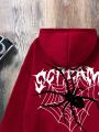 Teen Girl Spider Web & Letter Graphic Thermal Lined Hoodie