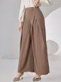 SHEIN Modely Women's Pleated Wide Leg Long Pants