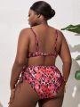 SHEIN Swim Vcay Plus Size Full Print V-Neck Bikini Set