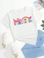 SHEIN Girls' (big) Short Sleeve T-shirt With Slogan And Heart Print