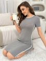 Women's Contrast Striped Ribbed Loungewear Dress